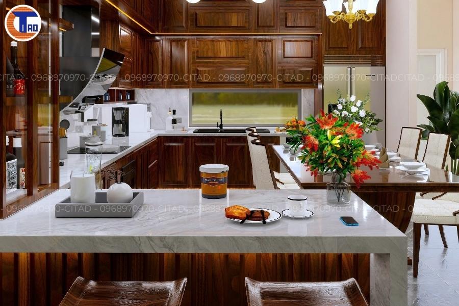 Nhà Phố Tân Cổ Điển – Dự Án Thiết Kế Nội Thất Sang Trọng Tại Long Xuyên 11 Phòng bếp chữ L thiết kế Tân cổ điển