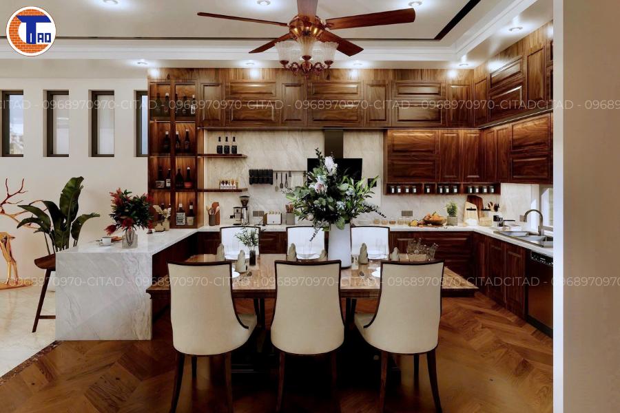 Thiết kế phong bếp gỗ phong cách cổ điển