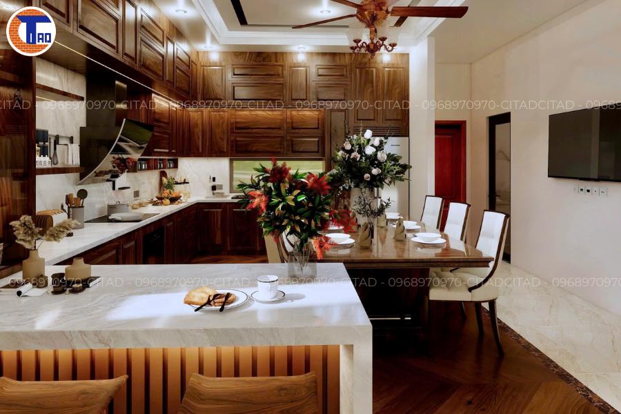Thiết kế phòng bếp gỗ cổ điển