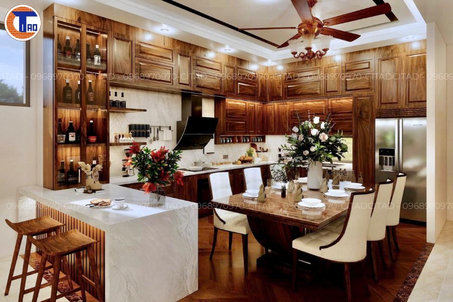 Thiết kế phòng bếp gỗ phong cách cổ điển
