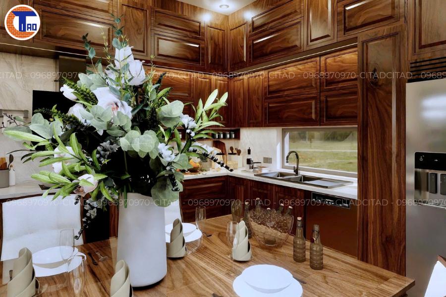 Thiết kế phòng bếp gỗ phong cách cổ điển
