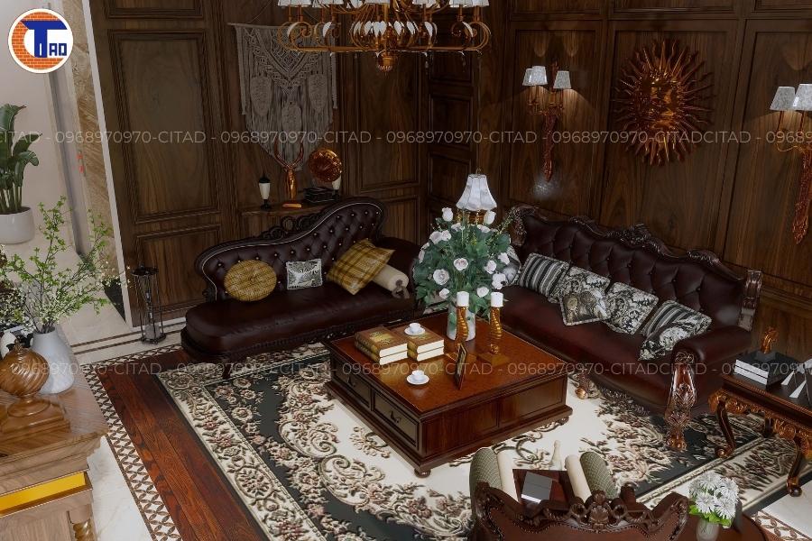 Nhà Phố Tân Cổ Điển – Dự Án Thiết Kế Nội Thất Sang Trọng Tại Long Xuyên 8 phong khach nha o anh tan goc nghieng