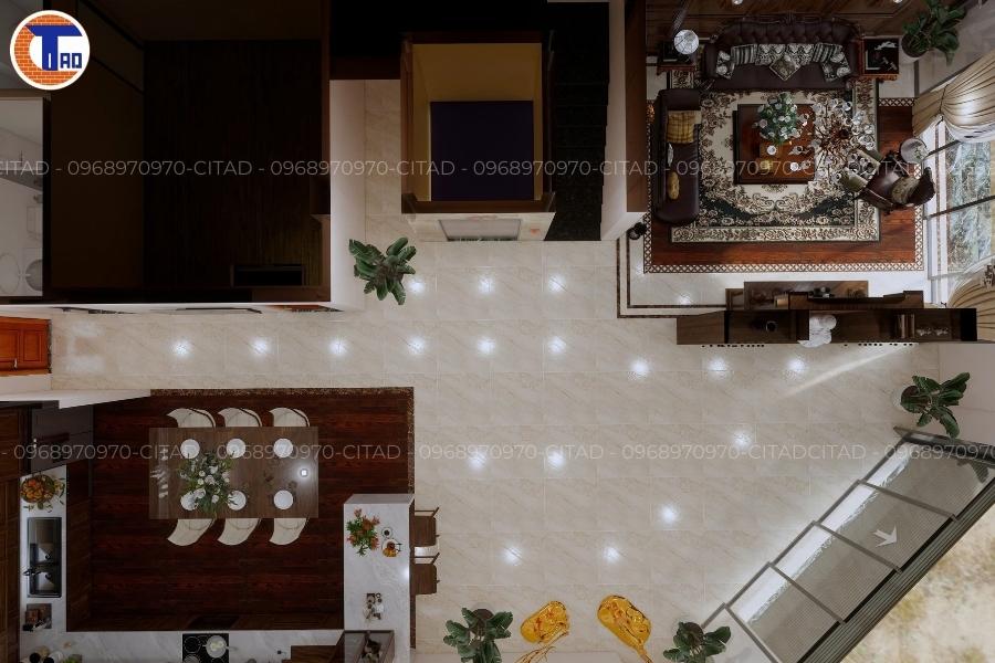 Nhà Phố Tân Cổ Điển – Dự Án Thiết Kế Nội Thất Sang Trọng Tại Long Xuyên 6 Tổng thể tầng trệt
