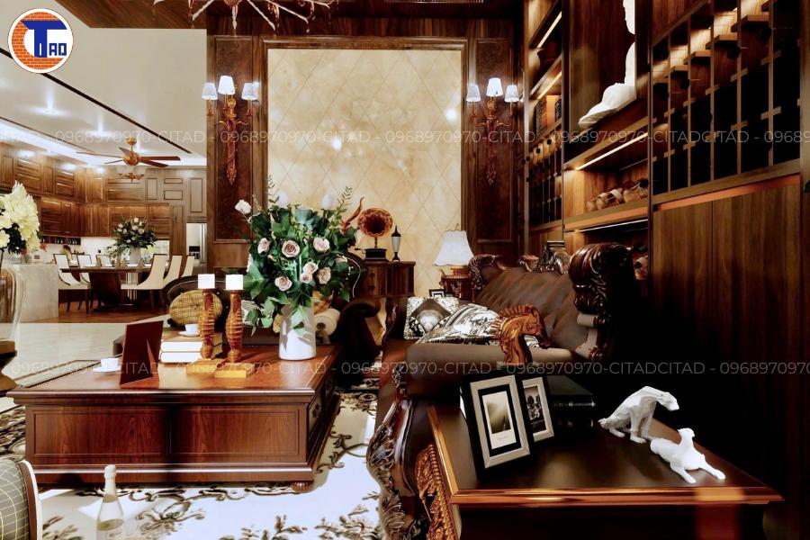 Thiết kế phòng khách gỗ phong cách cổ điển
