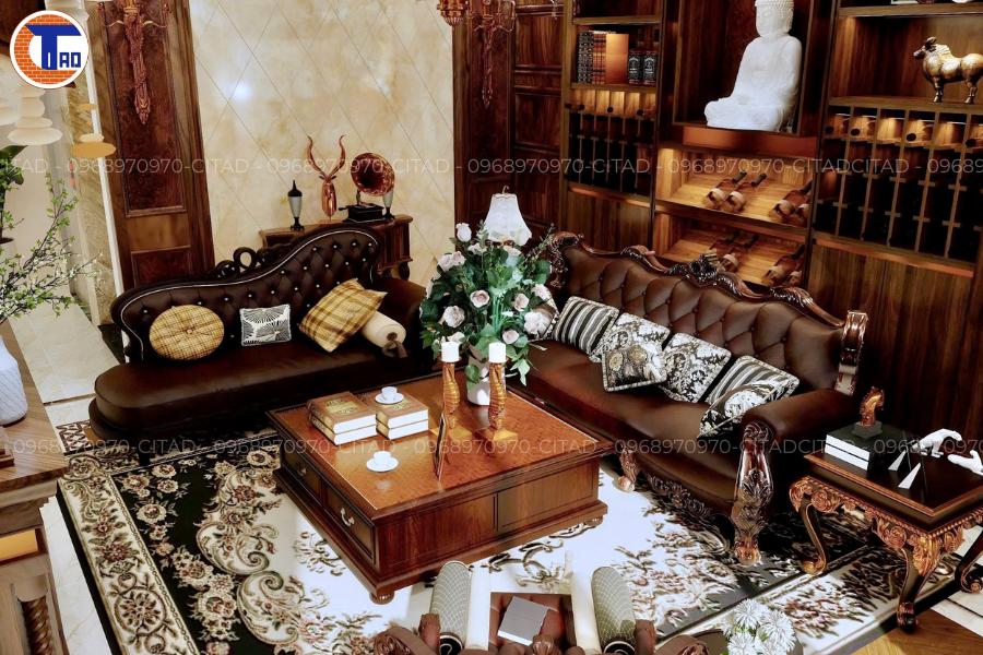 Thiết kế phòng khách gỗ phong cách cổ điển