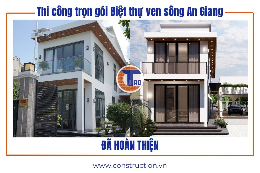 Mặt tiền biệt thự ven sông hiện đại tại An Giang sau hoàn thiện