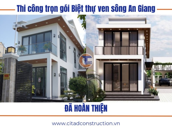 Mặt tiền biệt thự ven sông hiện đại tại An Giang sau hoàn thiện