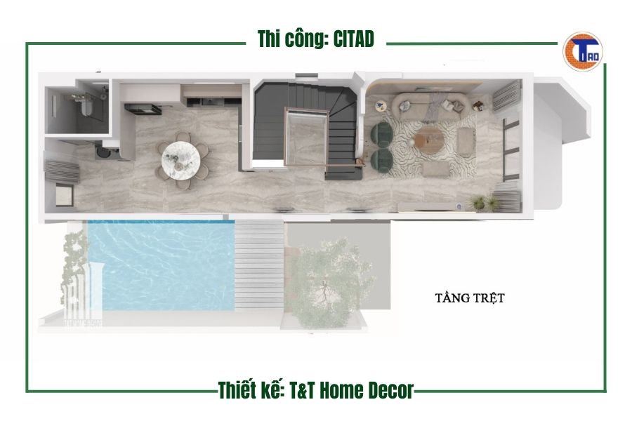 Mặt bằng tầng trệt nhà phố Long Xuyên