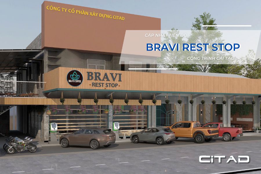 Phối cảnh mặt tiền công trình Bravi Rest Stop tại Long Xuyên – thiết kế hiện đại