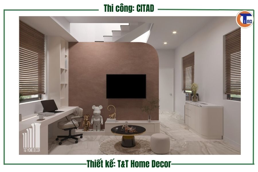 Hành lang cầu thang tầng 1 nhà phố Long Xuyên
