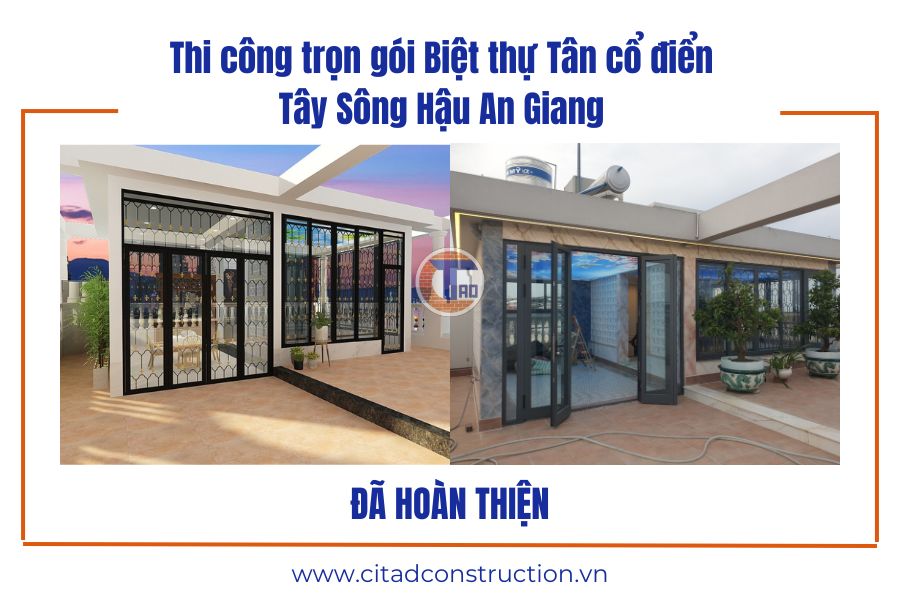 Thi công trọn gói Biệt thự Tân cổ điển Tây Sông Hậu An Giang – Cập nhật công trình sau hoàn thiện 12 Thi công trọn gói biệt thự Tân cổ điển Tây Sông Hậu - khu vực sân thượng