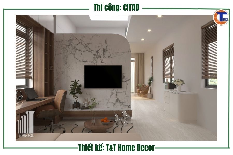 Hành lang cầu thang tầng 2 nhà phố Long Xuyên