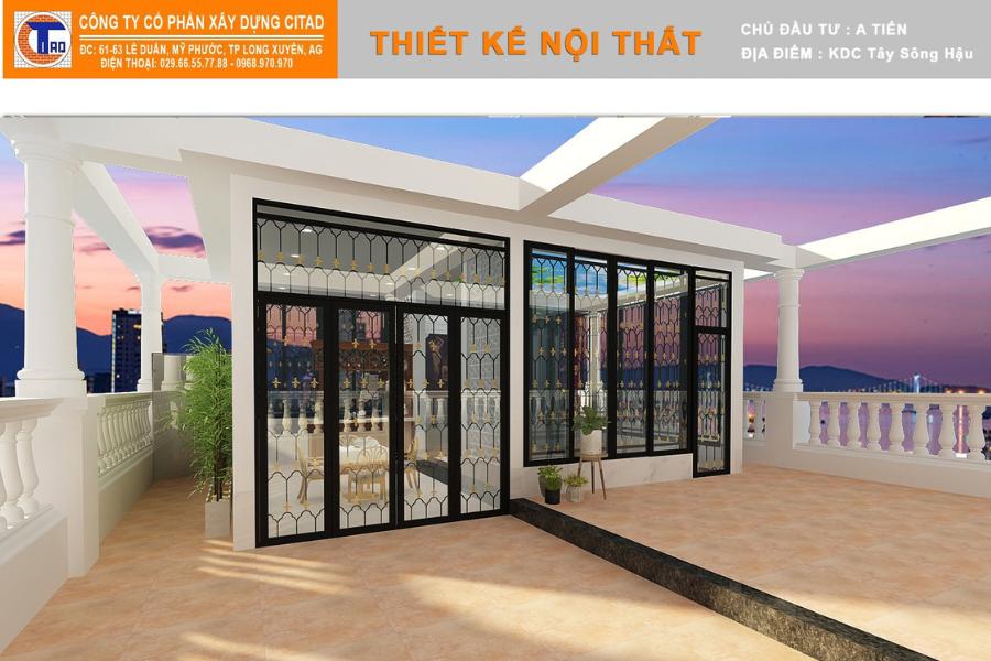Sân thượng biệt thự với bếp ngoài trời và khu tiếp khách