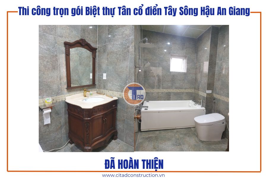 Thi công trọn gói Biệt thự Tân cổ điển Tây Sông Hậu An Giang – Cập nhật công trình sau hoàn thiện 14 Phòng tắm bồn nằm sang trọng biệt thự An Giang