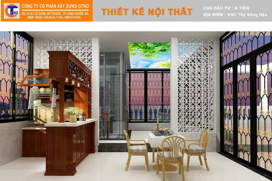 Sân thượng biệt thự với bếp ngoài trời và khu tiếp khách