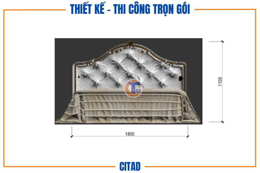 Thiết kế giường phòng ngủ 2 với đầu giường bọc nệm sang trọng