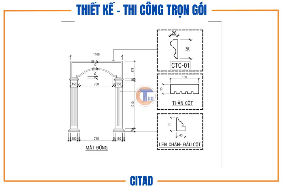 Thiết kế cột chỉ cổ điển đầu giường phòng ngủ