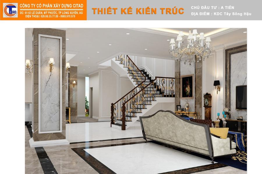 Nội thất phòng khách biệt thự tân cổ điển tại An Giang