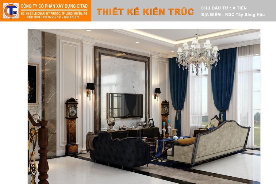 Nội thất phòng khách biệt thự tân cổ điển tại An Giang