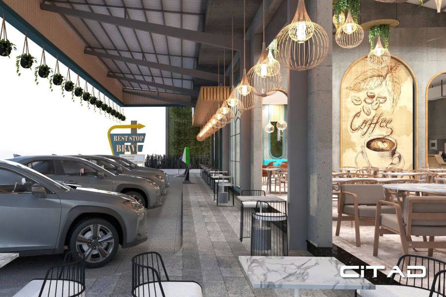 Phối cảnh bên ngoài công trình Bravi Rest Stop sau cải tạo