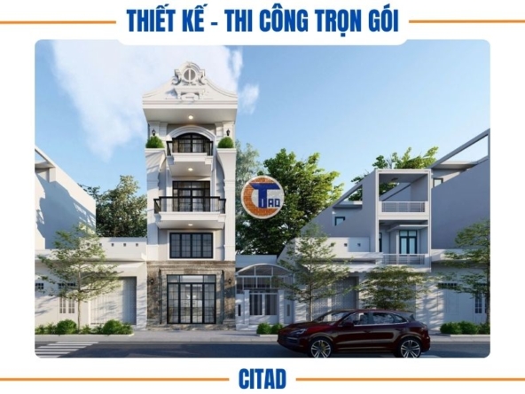 Thiết kế nhà phố 4 tầng Phong cách Tân cổ điển kết hợp hiện đại - Ngoại cảnh