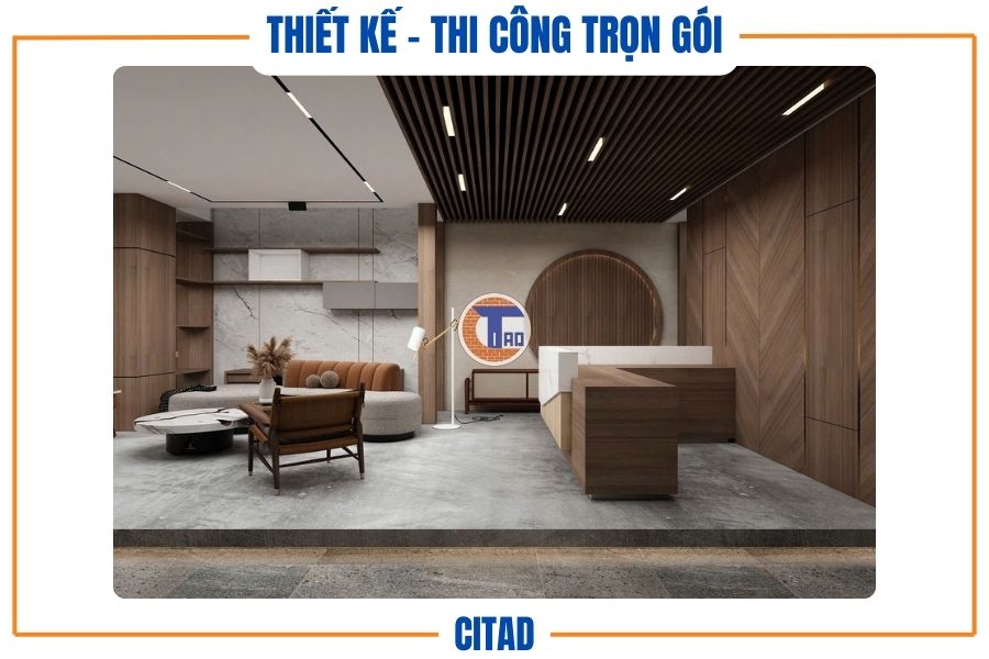 Tường trang trí bằng lam gỗ hiện đại trong không gian phòng khách