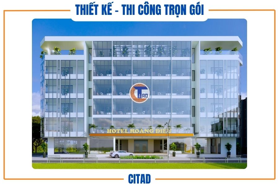 Phối cảnh mặt tiền khách sạn Hoàng Diệu tại An Giang thiết kế bởi CITAD