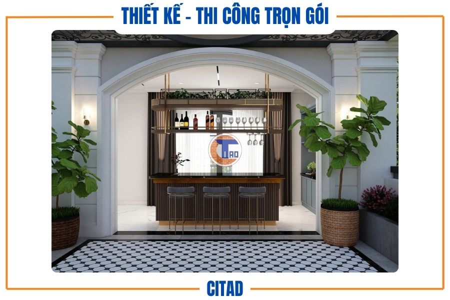 Quầy bar ngoài trời phong cách hiện đại tại sân thượng biệt thự
