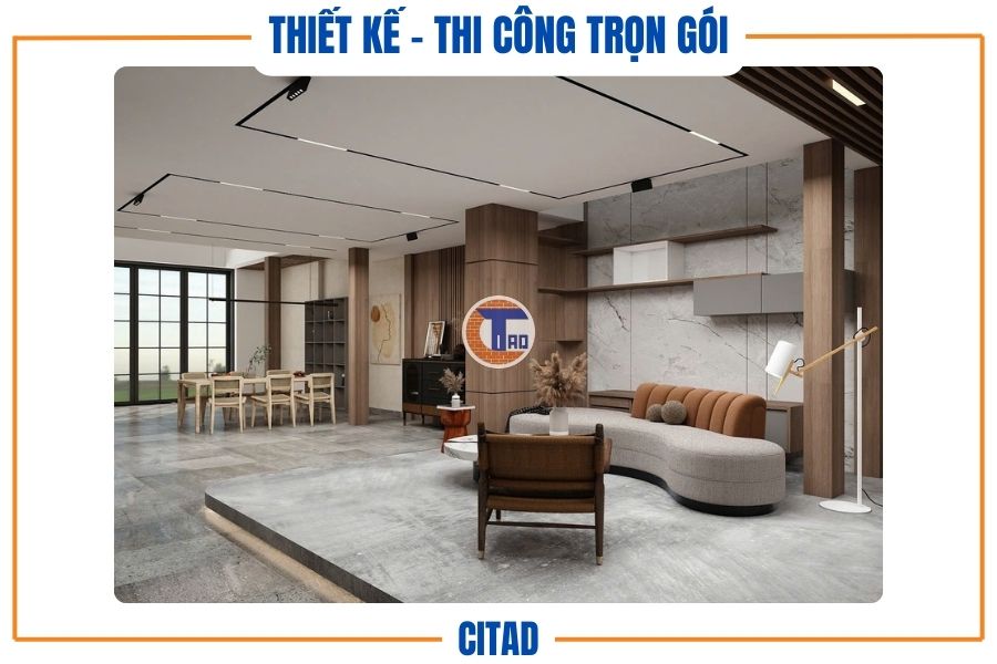 Thiết kế nhà phố 4 tầng Tân cổ điển kết hợp Hiện đại | CITAD 5 Bàn ăn kết hợp không gian phòng khách