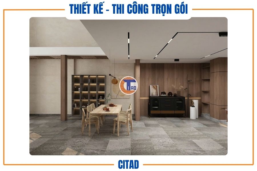 Thiết kế nhà phố 4 tầng Tân cổ điển kết hợp Hiện đại | CITAD 4 Bàn ăn kết hợp không gian phòng khách
