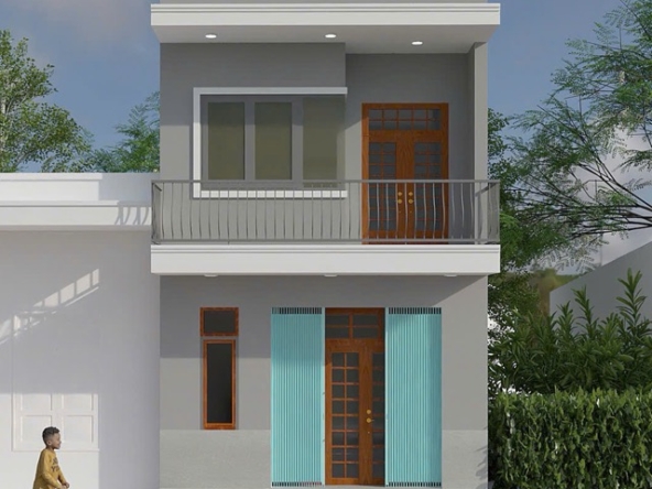 Thi công trọn gói nhà phố 2 tầng Lan’s House tại Long Xuyên – phối cảnh mặt tiền hiện đại, thiết kế CITAD Construction.