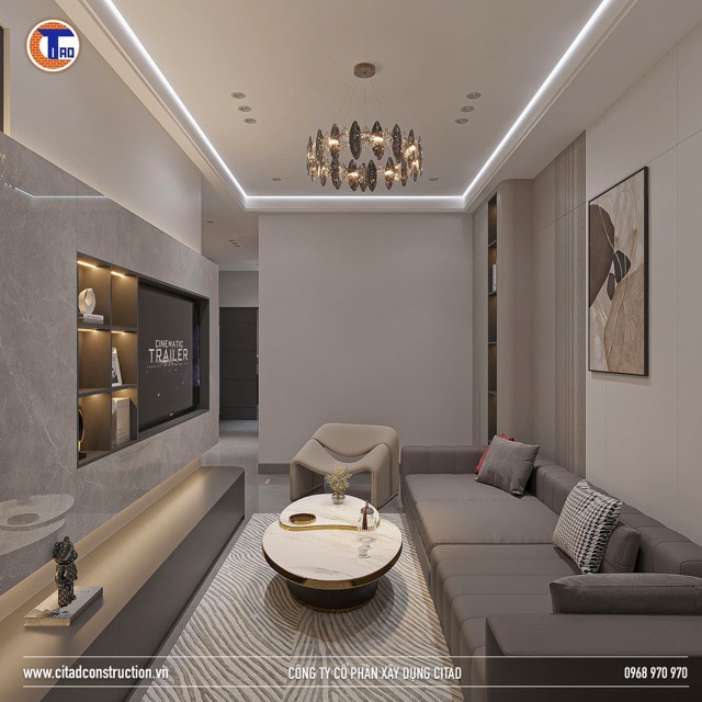 Thiết kế phòng khách hiện đại với đèn trần nghệ thuật – CITAD Construction