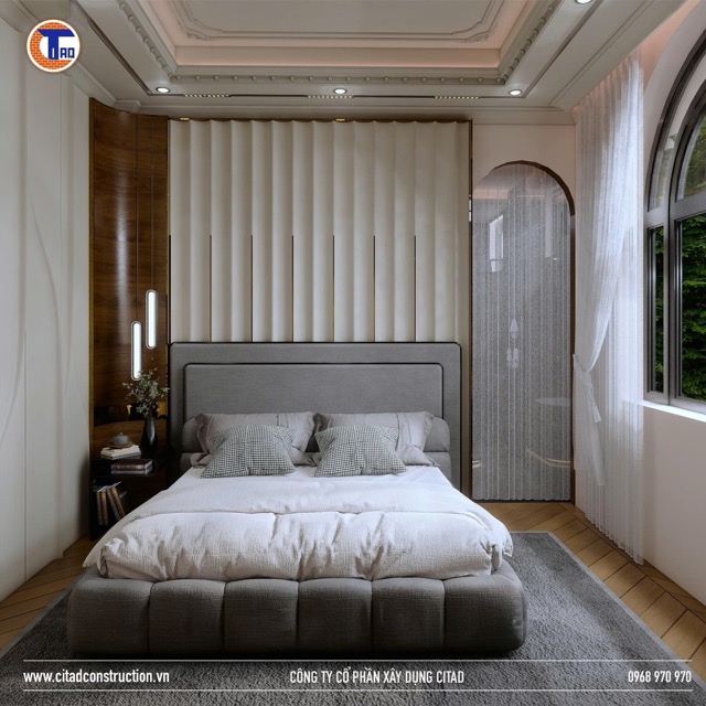 giường ngủ hiện đại tone xám CITAD