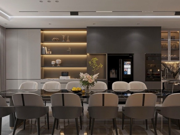 Thiết kế phòng khách liên thông nhà bếp hiện đại tại Long Xuyên – CITAD Construction