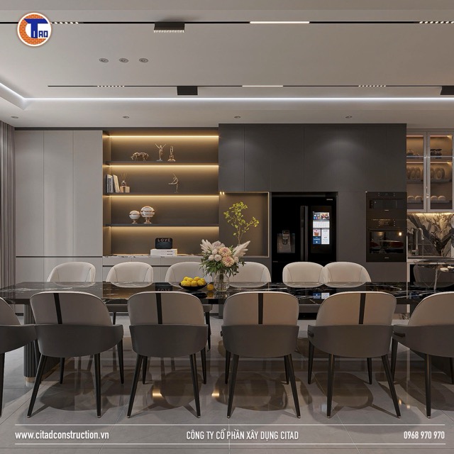 Thiết kế phòng khách liên thông nhà bếp hiện đại tại Long Xuyên – CITAD Construction