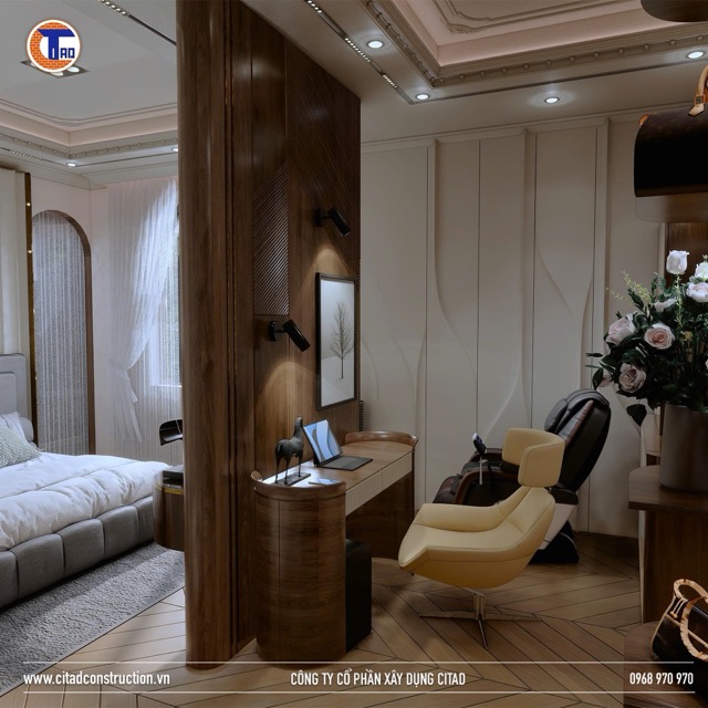 thiết kế phòng ngủ tone gỗ hiện đại CITAD