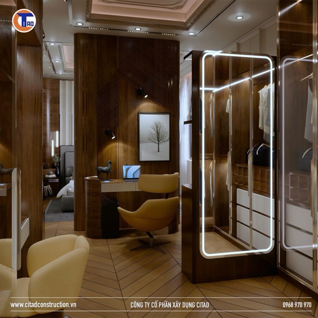 thiết kế phòng thay đồ gỗ walnut CITAD