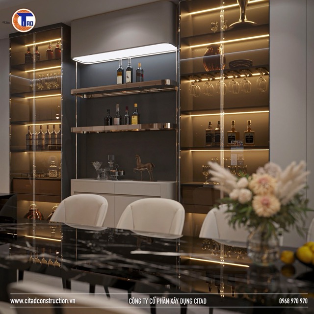 Thiết kế quầy bar nội thất cao cấp trong phòng bếp liền kề phòng khách – CITAD